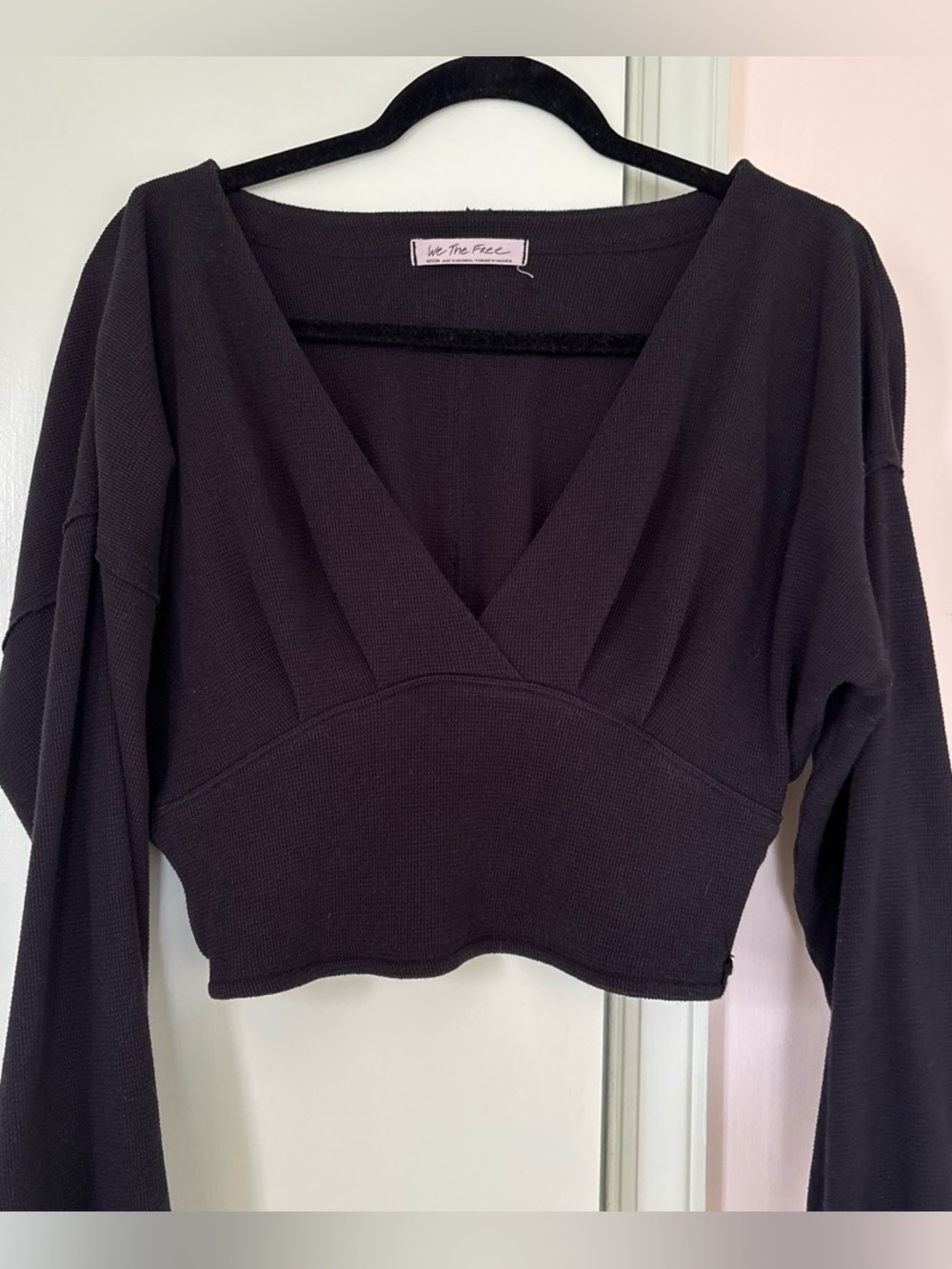We The Free Black V-Neck Long-Sleeve Top